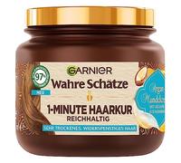 Garnier Wahre Schätze Cure nourrissante 1 minute pour cheveux secs et rebelles, à l'huile d'argan et à l'huile d'amande pour des cheveux souples et souples, formule végétalienne, 1 x 340 ml