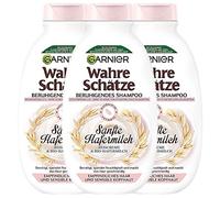 Garnier Wahre Schätze Shampooing apaisant au lait d'avoine doux pour cheveux sensibles et cuir chevelu sensible, 3 x 250 ml