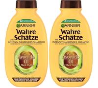 Garnier Wahre Schätze Shampooing nourrissant intense à l'huile d'avocat pure et au beurre de karité pour cheveux secs, sans silicone, pour tous les types de boucles, plus de douceur, 250 ml (Lot de 2)