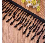 Garniture à franges perlées, 1 Yards Perle Perlée Gland Dentelle Garniture Robe De Mariée Rideau Abat-jour Décoration Perles Suspendues Pendentif Ruban Frange(Black,2 Yards)