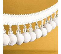 Garniture à franges perlées, 2 mètres de bordure à pompons, franges tressées, rideau, couture, décoration canapé, pompon, boules suspendues, garniture, pendentif, ruban perlé(White)