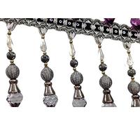 Garniture à Franges， Perles suspendues Boule Gland, Coupe de Franges, Garniture Couture Frange Nappe Rideau décoratif Passementerie(Silver,2 Meters)