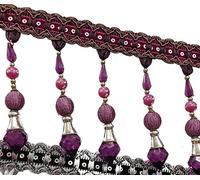 Garniture à Franges， Perles suspendues Boule Gland, Coupe de Franges, Garniture Couture Frange Nappe Rideau décoratif Passementerie(Purple,5 Meters)