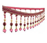 Garniture à Franges， Perles suspendues Boule Gland, Coupe de Franges, Garniture Couture Frange Nappe Rideau décoratif Passementerie(Red,1 Meter)