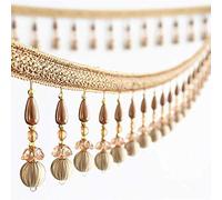Garniture à Franges， Perles suspendues Boule Pompon, Coupe de Franges, 1 Yards Tresse perlée Pendentif Gland Rideaux Couture Garniture Salle décorative Passementerie(Apricot)