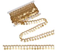 Garniture à Pompons en Forme de Pièce de Monnaie Dorée de 10 mètre de Long Bordure à Franges en Dentelle à Paillettes de 1.4 pouce de Largeur Ceinture de Danse pour Vêtements Décoration Accessoires