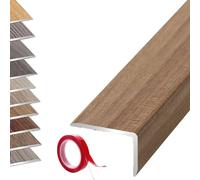 Garniture de bord de nez de marche en aluminium en forme de L, bande décorative de bord de sol, protecteur de bord d'escalier en aluminium auto-adhésif pour carrelage(Dark oak,L28xW1.0xH0.4in)