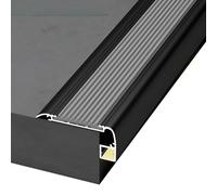 Garniture de bordure d'escalier en forme de L de 99,1 cm avec canal LED et nez en aluminium antidérapant pour marches d'intérieur/extérieur - Protection de marche d'escalier grise de 134,6 cm