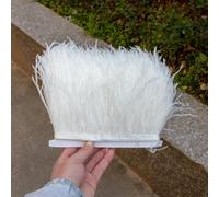 Garniture de frange de plumes d'autruche de 1 mètre pour coudre des plumes longues moelleuses parures de robes de soirée accessoire de décoration-blanc-15-18 cm