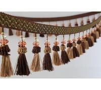 Garniture de frange de rideau, Garniture de frange pendentif perlée tressée 2 mètres, for couture artisanale, rideau maison, garniture ruban décoratif canapé(Dark Brown)