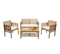 Garniture de jardin HWC-E99b, ensemble de salon de balcon Lounge-Set, bois d'acacia massif MVG ~ coussin crème
