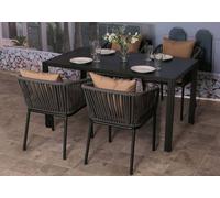 Garniture de jardin HWC-N41, table+4xchaises, résistant aux intempéries alu 140x80cm, corde tressée Rope ~ anthracite Coussin taupe