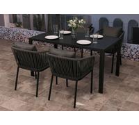 Garniture De Jardin Hwc-N41, Table+4xchaises, Résistant Aux Intempéries Alu 140x80cm, Corde Tressée Rope Anthracite, Coussin Gris Foncé Gris