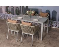 Garniture De Jardin Hwc-N41, Table+4xchaises, Résistant Aux Intempéries Alu 140x80cm, Corde Tressée Rope Gris Clair Coussin Taupe Gris
