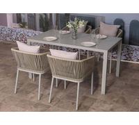 Garniture de jardin HWC-N41, table+4xchaises, résistant aux intempéries alu 140x80cm, corde tressée Rope ~ gris Coussin gris