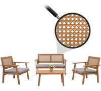 Garniture de jardin HWC-N46, Lounge-Set Salon de jardin Banc Fauteuil Table, bois Acacia MVG ~ Coussin gris