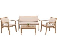 Garniture de jardin HWC-O19, ensemble de salon banc fauteuil table, bois acacia tissu/textile (180g/m²) ~ coussin beige