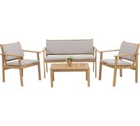 Garniture de jardin HWC-O19, Lounge-Set Banc Fauteuil Table, Bois Acacia Tissu/Textile (180g/m²) ~ Coussin gris