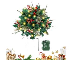 Garniture de Jardinière de Noël,Décoration Festive Artificielle Éclairée | Décoration De Porche pour Les Fêtes - pour Intérieur Extérieur Porche Porte d'Entrée Pas de Porte Patio Jardin