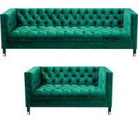 Garniture de luxe Rembourrage Tissu 2x canapés Chesterfield Meuble rembourré