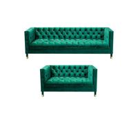 Garniture de luxe Rembourrage Tissu 2x canapés Chesterfield Meuble rembourré
