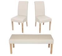 Garniture De Salle À Manger M37, Banc + 2 Chaises, Similicuir 120x43x49 Cm Crème, Pieds Clairs Multicolore