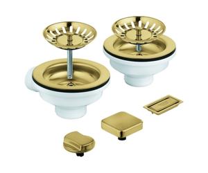 Garniture de vidage GROHE, avec excentrique, pour éviers de cuisine à 2 bacs, avec élément de recouvrement, capuchon/couvre-siège carré, 40998GN0, Couleur: lever de soleil frais brossé