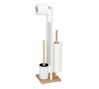 Garniture de WC sur Pied Mod. Rivalta Brosse WC Support Papier Toilette Bambou Acier Verre sécurité Porte-Rouleau 18 x 70 x 23 cm Blanc Naturel