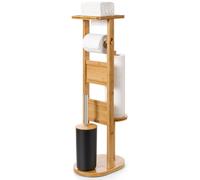 Garniture de WC sur pied Yorbay en bambou , avec support de papier toilette et support de brosse WC/support de smartphone/brosse à WC/porte-papier toilette