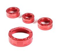 Garniture Panneau Commande pour Ford pour Ranger 2023 2024 Anneau Bouton Mode Conduite Voiture en Alliage D'aluminium Anneau Bouton Volume Climatisation Autocollants pour Console Voiture(4pcs Red)