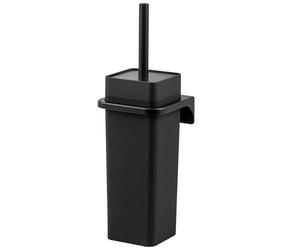 Garniture WC carrée bremermann SAVONA avec surface caoutchoutée Softtouch, y compris support mural à coller ou à percer en plastique (Noir)