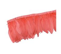 Garnitures en plumes d'oie colorées de 1 mètre, véritables plumes d'oies, ruban à franges avec pompon, plumes blanches et noires, accessoires for vêtements artisanaux(Watermelon red)