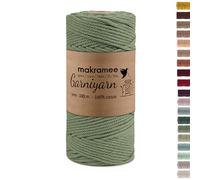 GARNIYARN Fil Macramé 3mm Coton Premium - Corde Macramé Souple et Résistante pour Décoration Intérieure, DIY, Artisanat Textile (Sage Green, 100m)