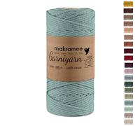 GARNIYARN Fil Macramé 3mm Coton Premium - Corde Macramé Souple et Résistante pour Décoration Intérieure, DIY, Artisanat Textile (Bleu Sauge, 100m)