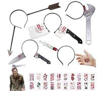 GAROMIA 5 Pcs Bandeau D'horreur Halloween 20 Tatouage Serre Tête Halloween Serre Tete Couteau Tête DéCoration Plastique Halloween pour Terreur Vampire Carnaval Fête D'Horreur Mascarade Jeu de Rôle