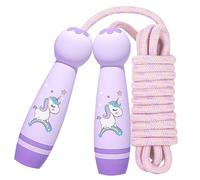 GAROMIA Corde à Sauter Enfants 2.6m Corde a Sauter réglable pour enfant avec poignée en bois Speed Jump Rope Pour Garçon Fille Fitness Training Exercice（Violet）