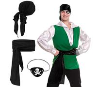 GAROMIA Ensemble d'accessoires de costume de pirate - Écharpe de pirate - Bandeau de pirate - Costume de capitaine de pirate - Cache-œil médiéval - Grande écharpe - Halloween - Carnaval - Noir