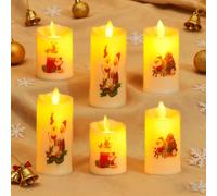 GAROMIA Lot de 6 bougies LED de Noël - Sans flamme - Motif Père Noël - Décoration intérieure - Bougies de Noël - Décoration de table - Coffret cadeau