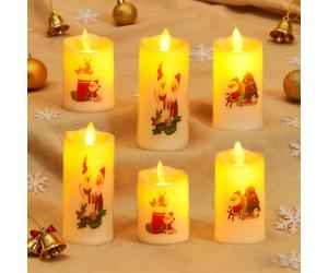 GAROMIA Lot de 6 bougies LED de Noël - Sans flamme - Motif Père Noël - Décoration intérieure - Bougies de Noël - Décoration de table - Coffret cadeau