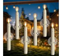 GAROMIA Lot de 6 bougies LED sans flamme de 18,2 cm pour fenêtre - Avec capteur crépusculaire - Ventouses - Sans flamme - Fonctionne avec piles - Décoration de Noël d'intérieur