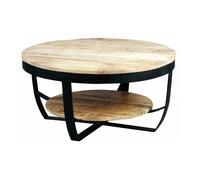 GARONA - Table Basse Ronde Ø80cm en Bois Massif et Métal Noir -