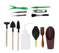 Garosa 13 Pièces Mini Outils de Transplantation de Jardin Ensemble avec Poignée en Bois Bouteille D'arrosage à Bouche Courbée en Acier Inoxydable Souffleur d'air pour Plantes