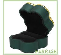 Garosa Boîte à anneaux lumineuse Lighted Rings Box Soft Flocking Luminous Four Leaf Clover Design Jewelry Display bijoux Vert foncé