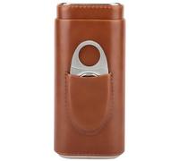 Garosa Cave à Cigares Portable Luxe en Cuir avec Revêtement Bois de Cèdre Naturel - 3 Tubes et Coupe-Cigare Inoxydable pour Voyage Hommes Fumeurs - Marron Classique