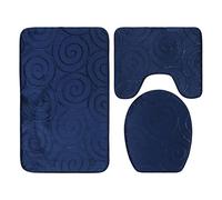 Garosa Ensemble de 3 Tapis de Bain Antidérapants en Polyester Absorbant et Sécuritaire Bleu Marine Dimensions 50x80/50x40/45x38cm pour Toute la Salle de Bains