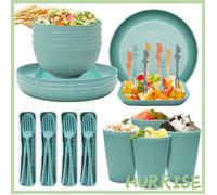 Garosa Ensemble de couverts en paille de blé 48 pièces de vaisselle en paille de blé, tasses, assiettes, bols culinaires cuisine