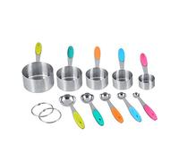 Garosa Ensemble de Tasses et Cuillères à Mesurer en Acier Inoxydable de 10 Pièces avec Poignée en Silicone 2 Anneaux pour la Cuisson de la Cuisine