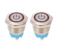 Garosa Interrupteur à Bouton-poussoir en Acier Inoxydable, 4 Broches 19 Mm, 1NO, IP65, Tête Plate Ronde 12-24VDC (rouge)