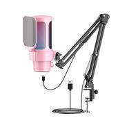 Garosa Microphone de Jeu USB avec éclairage RVB, Mode Cardioïde, Bouton de Sourdine Rapide et de Gain pour Les Jeux et Le Streaming sur PC (Pink)