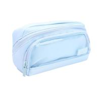 Garosa Sachet à Crayon de Grande capacité, Sac de Stylo en Toile Bleu, Compartiment Transparent, Fermeture à Glissière, 46 Stylos de Stockage, Organisateur de Fournitures de Bureau,